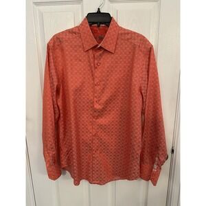 Coral Pink Orange Long Sleeve Shirt Robert Graham Classic Fit Medium Geometric